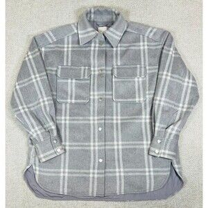 H&M Jacket Shacket Women's Small Gray Plaid Snap Up Lined Pockets Oversized